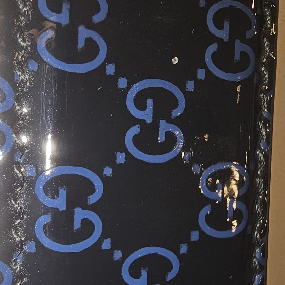 GG Logo Patent Leather Belt - Black with Blue Logo